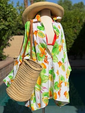 ESCADA Vintage Tropical Cotton Resort Tunic Luxury Swim Cover Up